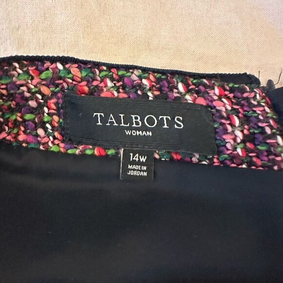TALBOTS Knee Length Skirt Size 14W Black Pink Tweed Wool Blend Textured Flare - Picture 10 of 13
